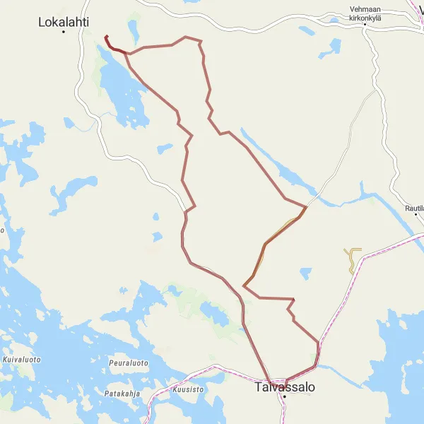 Karttaminiaatyyri "Ahmasvesi - Vehmassalmi - Taivassalo Retkipolku" pyöräilyinspiraatiosta alueella Etelä-Suomi, Finland. Luotu Tarmacs.app pyöräilyreittisuunnittelijalla