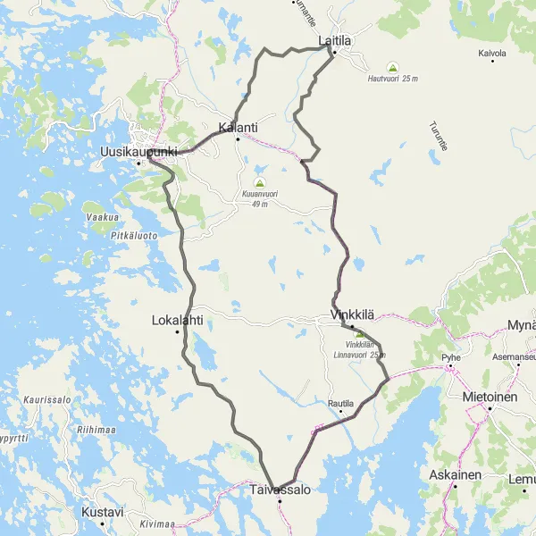 Map miniature of "Taivassalo Road Cycling Adventure" cycling inspiration in Etelä-Suomi, Finland. Generated by Tarmacs.app cycling route planner