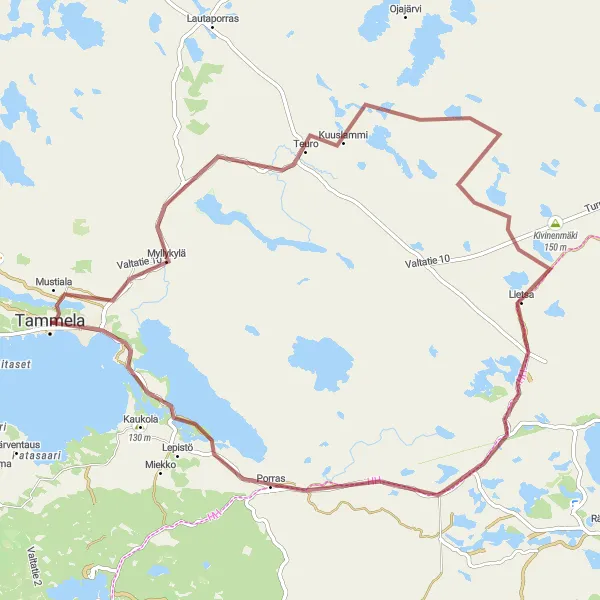 Map miniature of "Historical Gravel Adventure" cycling inspiration in Etelä-Suomi, Finland. Generated by Tarmacs.app cycling route planner