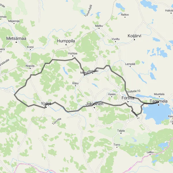 Map miniature of "The Countryside Exploration" cycling inspiration in Etelä-Suomi, Finland. Generated by Tarmacs.app cycling route planner