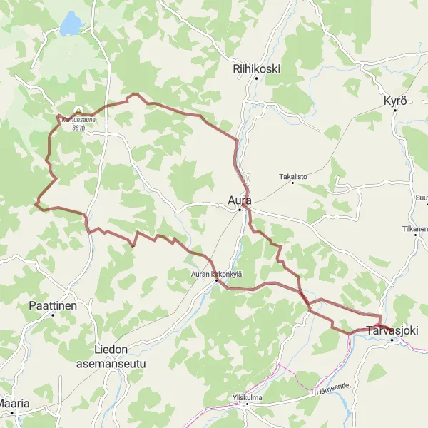 Map miniature of "Gravel Adventure to Liedonperä" cycling inspiration in Etelä-Suomi, Finland. Generated by Tarmacs.app cycling route planner