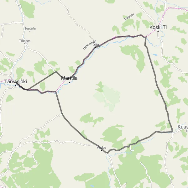 Map miniature of "Marttila Discovery" cycling inspiration in Etelä-Suomi, Finland. Generated by Tarmacs.app cycling route planner