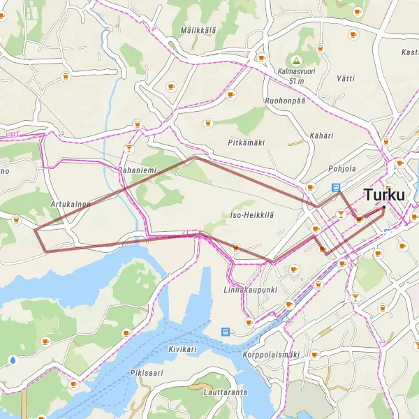 Map miniature of "Turku Gravel Adventure" cycling inspiration in Etelä-Suomi, Finland. Generated by Tarmacs.app cycling route planner