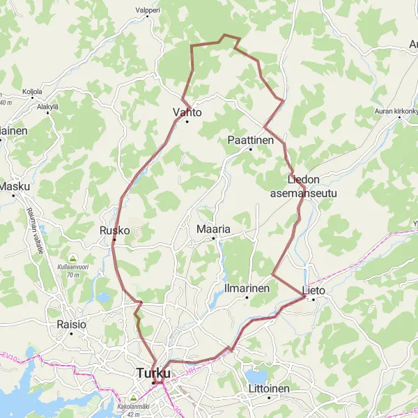 Map miniature of "Turku Gravel Expedition" cycling inspiration in Etelä-Suomi, Finland. Generated by Tarmacs.app cycling route planner