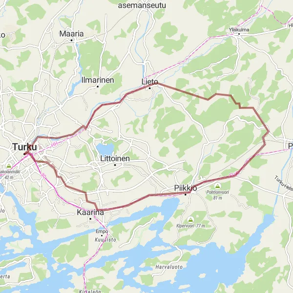 Map miniature of "Turku Gravel Escapade" cycling inspiration in Etelä-Suomi, Finland. Generated by Tarmacs.app cycling route planner