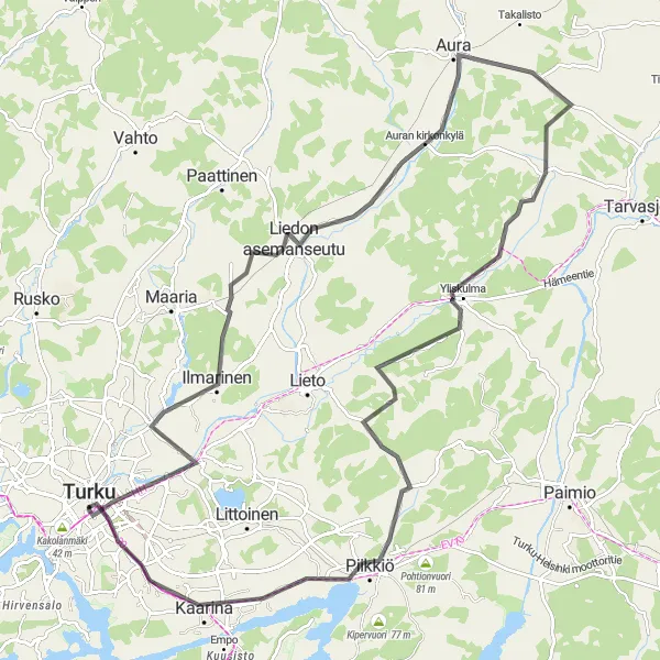 Map miniature of "Lakeside Loop" cycling inspiration in Etelä-Suomi, Finland. Generated by Tarmacs.app cycling route planner