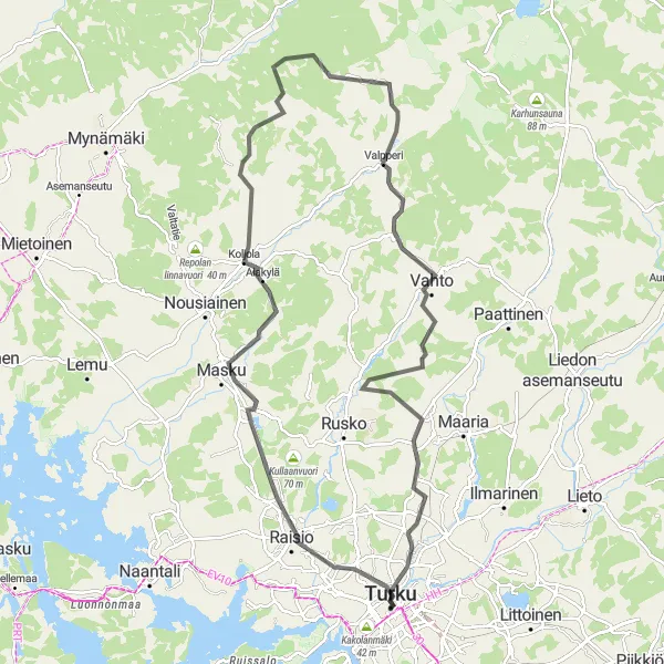 Karttaminiaatyyri "Turun saariston kulttuurikierros" pyöräilyinspiraatiosta alueella Etelä-Suomi, Finland. Luotu Tarmacs.app pyöräilyreittisuunnittelijalla