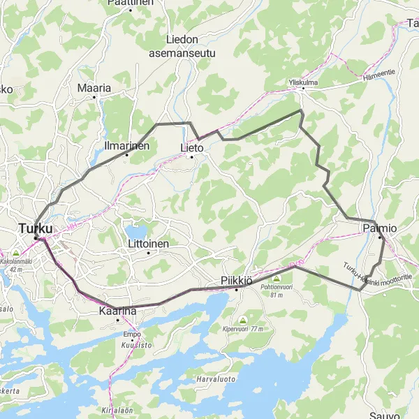 Map miniature of "Turku Roundtrip (Gravel)" cycling inspiration in Etelä-Suomi, Finland. Generated by Tarmacs.app cycling route planner