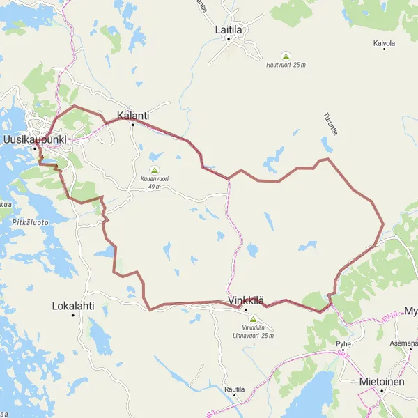 Map miniature of "The Gravel Route" cycling inspiration in Etelä-Suomi, Finland. Generated by Tarmacs.app cycling route planner