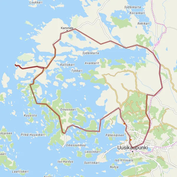 Karttaminiaatyyri "Uusikaupunki - Lepäinen - Maurumaa - Uusikaupunki Hiekkatiepyöräilyreitti" pyöräilyinspiraatiosta alueella Etelä-Suomi, Finland. Luotu Tarmacs.app pyöräilyreittisuunnittelijalla