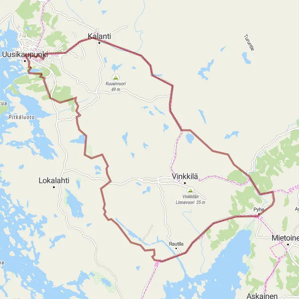 Map miniature of "Scenic Gravel Circuit" cycling inspiration in Etelä-Suomi, Finland. Generated by Tarmacs.app cycling route planner