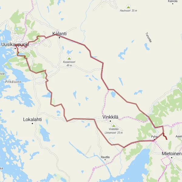 Map miniature of "Coastal Gravel Adventure" cycling inspiration in Etelä-Suomi, Finland. Generated by Tarmacs.app cycling route planner