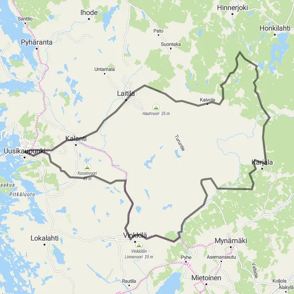 Karttaminiaatyyri "Historiallinen reitti Kalannin kautta" pyöräilyinspiraatiosta alueella Etelä-Suomi, Finland. Luotu Tarmacs.app pyöräilyreittisuunnittelijalla