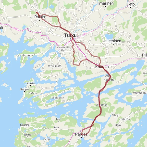 Karttaminiaatyyri "Hurissalo-Kaarina Nature Trail" pyöräilyinspiraatiosta alueella Etelä-Suomi, Finland. Luotu Tarmacs.app pyöräilyreittisuunnittelijalla