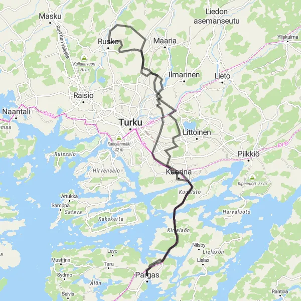 Map miniature of "Turku Scenic Loop" cycling inspiration in Etelä-Suomi, Finland. Generated by Tarmacs.app cycling route planner