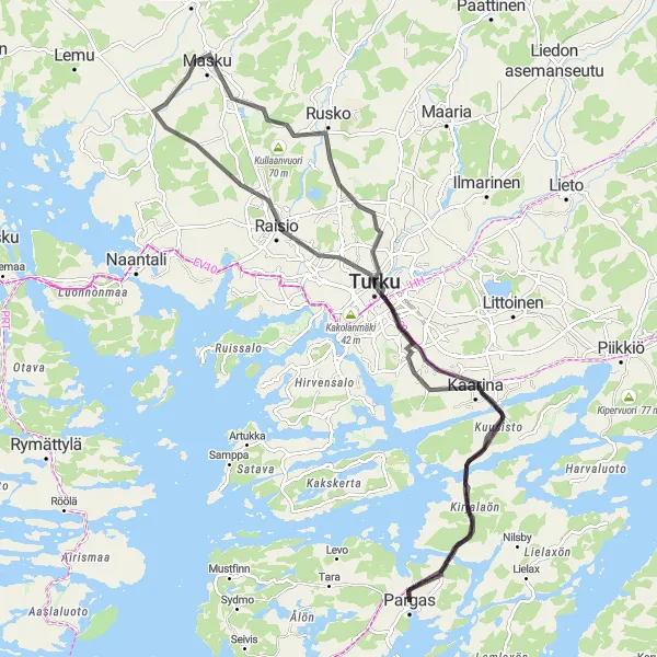 Map miniature of "Serene Country Roads" cycling inspiration in Etelä-Suomi, Finland. Generated by Tarmacs.app cycling route planner