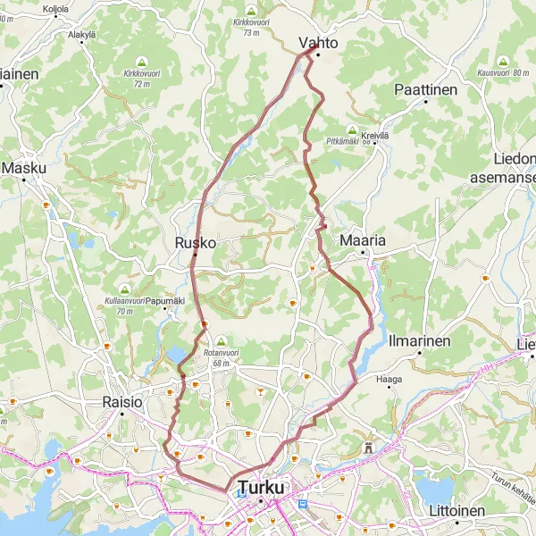 Map miniature of "The Vahto Gravel Adventure" cycling inspiration in Etelä-Suomi, Finland. Generated by Tarmacs.app cycling route planner