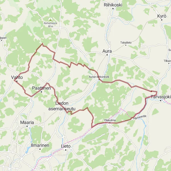 Karttaminiaatyyri "Vahto - Pitkämäki Gravel Route" pyöräilyinspiraatiosta alueella Etelä-Suomi, Finland. Luotu Tarmacs.app pyöräilyreittisuunnittelijalla