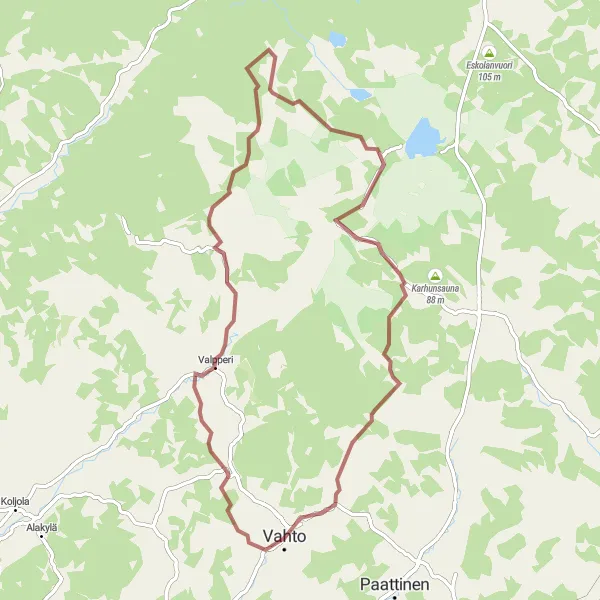 Map miniature of "Lakjärven Loop" cycling inspiration in Etelä-Suomi, Finland. Generated by Tarmacs.app cycling route planner