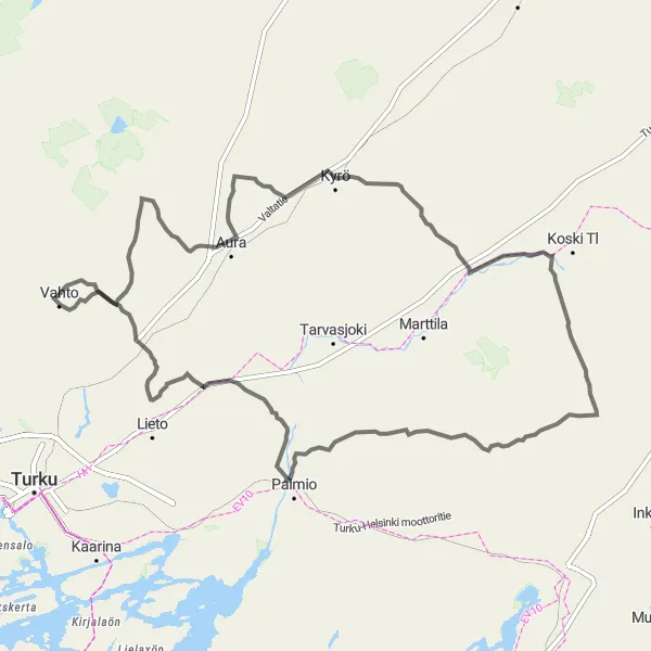Map miniature of "Vahto to Kierikkala Legendary Ride" cycling inspiration in Etelä-Suomi, Finland. Generated by Tarmacs.app cycling route planner