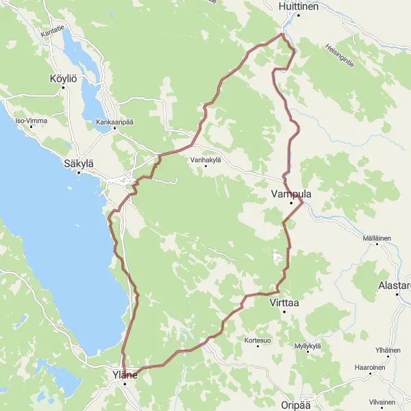 Map miniature of "Yläne - Vampula Gravel Route" cycling inspiration in Etelä-Suomi, Finland. Generated by Tarmacs.app cycling route planner