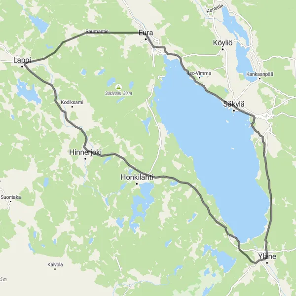 Map miniature of "Lappi Route" cycling inspiration in Etelä-Suomi, Finland. Generated by Tarmacs.app cycling route planner