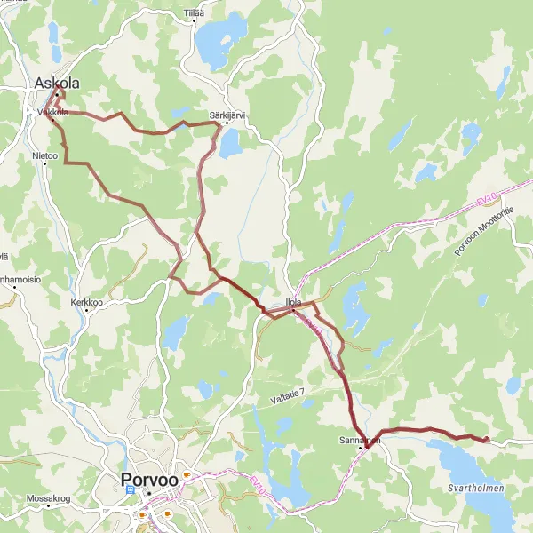 Map miniature of "Askola Gravel Adventure" cycling inspiration in Helsinki-Uusimaa, Finland. Generated by Tarmacs.app cycling route planner