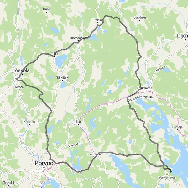 Map miniature of "Askola Loop" cycling inspiration in Helsinki-Uusimaa, Finland. Generated by Tarmacs.app cycling route planner