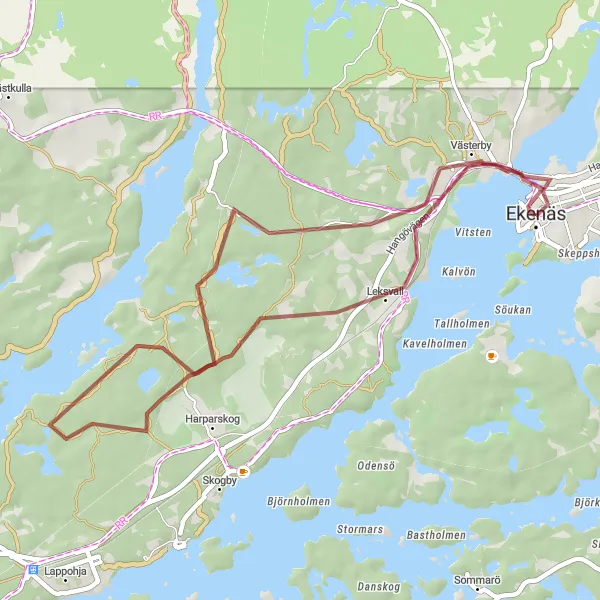 Map miniature of "The Leksvall Loop" cycling inspiration in Helsinki-Uusimaa, Finland. Generated by Tarmacs.app cycling route planner