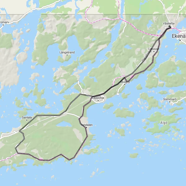 Map miniature of "Panoramic Road Ride" cycling inspiration in Helsinki-Uusimaa, Finland. Generated by Tarmacs.app cycling route planner