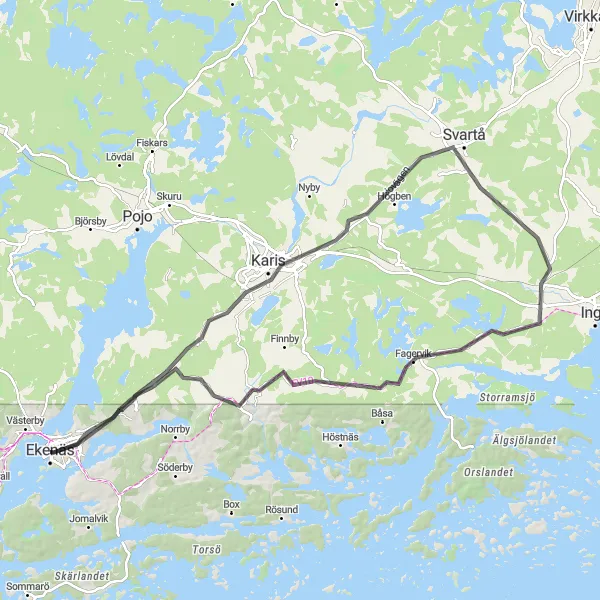 Map miniature of "The Fagervik Challenge" cycling inspiration in Helsinki-Uusimaa, Finland. Generated by Tarmacs.app cycling route planner