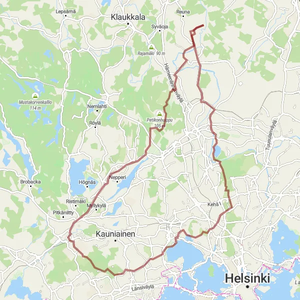 Map miniature of "Espoo-Linnan Kartano Gravel Ride" cycling inspiration in Helsinki-Uusimaa, Finland. Generated by Tarmacs.app cycling route planner