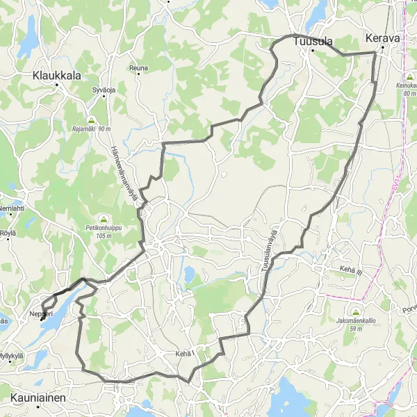 Map miniature of "Hämeenkylän-Tuusula Road Ride" cycling inspiration in Helsinki-Uusimaa, Finland. Generated by Tarmacs.app cycling route planner