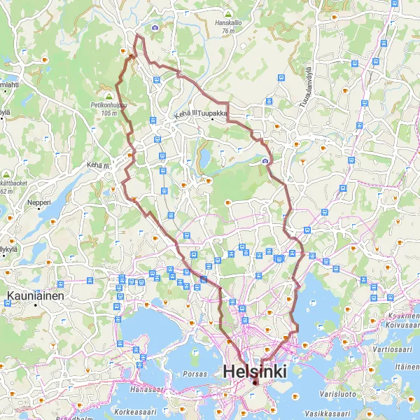 Map miniature of "Gravel Adventure in Helsinki" cycling inspiration in Helsinki-Uusimaa, Finland. Generated by Tarmacs.app cycling route planner