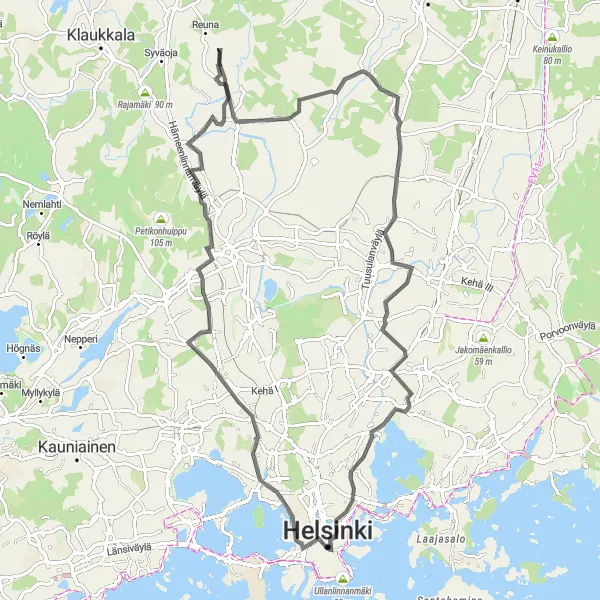 Map miniature of "Malminkartano Hill Challenge" cycling inspiration in Helsinki-Uusimaa, Finland. Generated by Tarmacs.app cycling route planner
