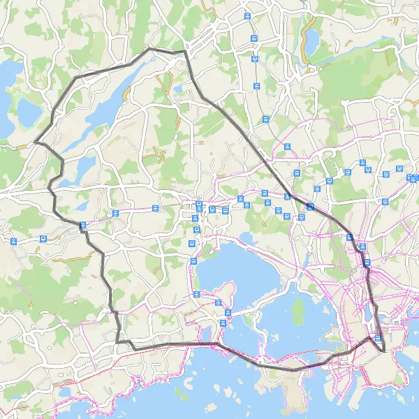 Map miniature of "The Hill Climber's Paradise" cycling inspiration in Helsinki-Uusimaa, Finland. Generated by Tarmacs.app cycling route planner