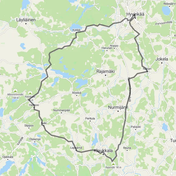 Map miniature of "Hyvinge Countryside Tour" cycling inspiration in Helsinki-Uusimaa, Finland. Generated by Tarmacs.app cycling route planner