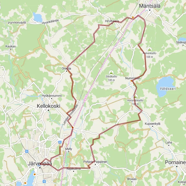 Map miniature of "The Gravel Adventure" cycling inspiration in Helsinki-Uusimaa, Finland. Generated by Tarmacs.app cycling route planner