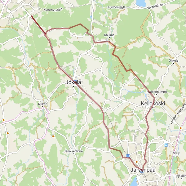 Map miniature of "Järvenpää - Kellokoski Loop" cycling inspiration in Helsinki-Uusimaa, Finland. Generated by Tarmacs.app cycling route planner