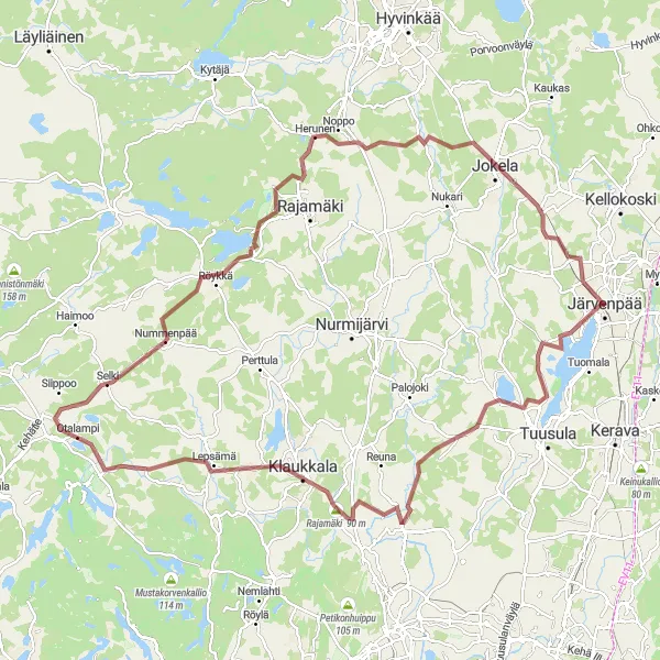 Karttaminiaatyyri "Järvenpää - Otalampi - Sääksjärvi kierros" pyöräilyinspiraatiosta alueella Helsinki-Uusimaa, Finland. Luotu Tarmacs.app pyöräilyreittisuunnittelijalla