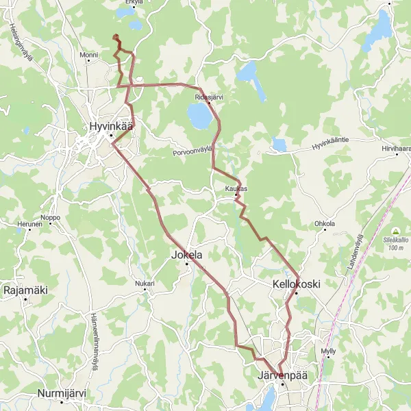 Map miniature of "Gravel Adventure" cycling inspiration in Helsinki-Uusimaa, Finland. Generated by Tarmacs.app cycling route planner