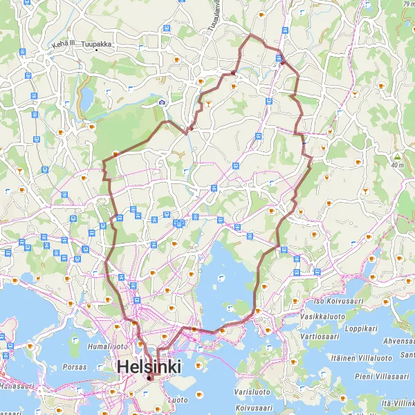 Karttaminiaatyyri "Kallio gravel loop" pyöräilyinspiraatiosta alueella Helsinki-Uusimaa, Finland. Luotu Tarmacs.app pyöräilyreittisuunnittelijalla