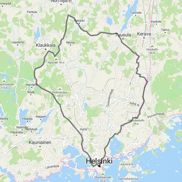 Map miniature of "Helsinki City Loop" cycling inspiration in Helsinki-Uusimaa, Finland. Generated by Tarmacs.app cycling route planner