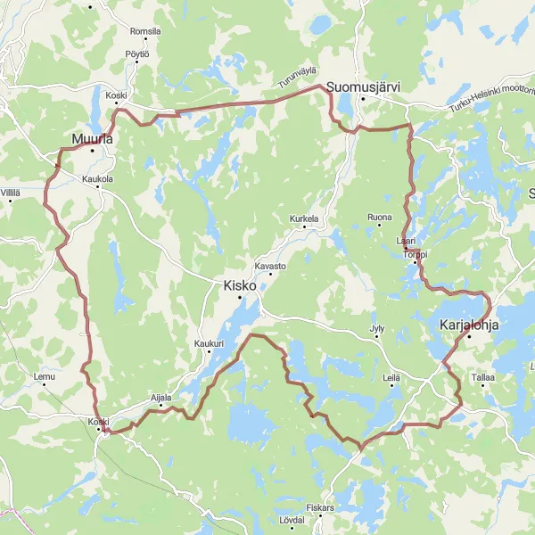 Map miniature of "Antskog Gravel Adventure" cycling inspiration in Helsinki-Uusimaa, Finland. Generated by Tarmacs.app cycling route planner