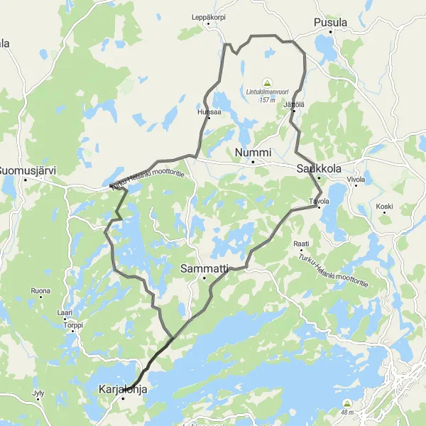 Map miniature of "Rotomänty Route" cycling inspiration in Helsinki-Uusimaa, Finland. Generated by Tarmacs.app cycling route planner