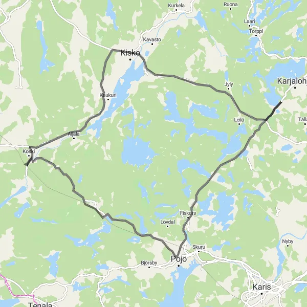 Map miniature of "The Fiskars Circuit" cycling inspiration in Helsinki-Uusimaa, Finland. Generated by Tarmacs.app cycling route planner