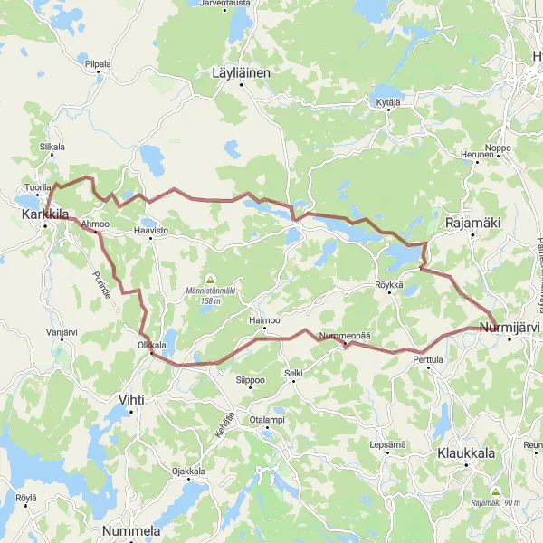 Map miniature of "Nature's Gravel Delight" cycling inspiration in Helsinki-Uusimaa, Finland. Generated by Tarmacs.app cycling route planner