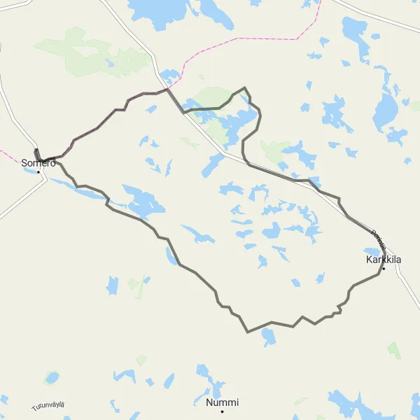 Map miniature of "Hilly Countryside Road Expedition" cycling inspiration in Helsinki-Uusimaa, Finland. Generated by Tarmacs.app cycling route planner