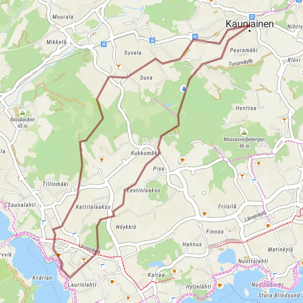 Map miniature of "Coastal Charm in Espoo" cycling inspiration in Helsinki-Uusimaa, Finland. Generated by Tarmacs.app cycling route planner