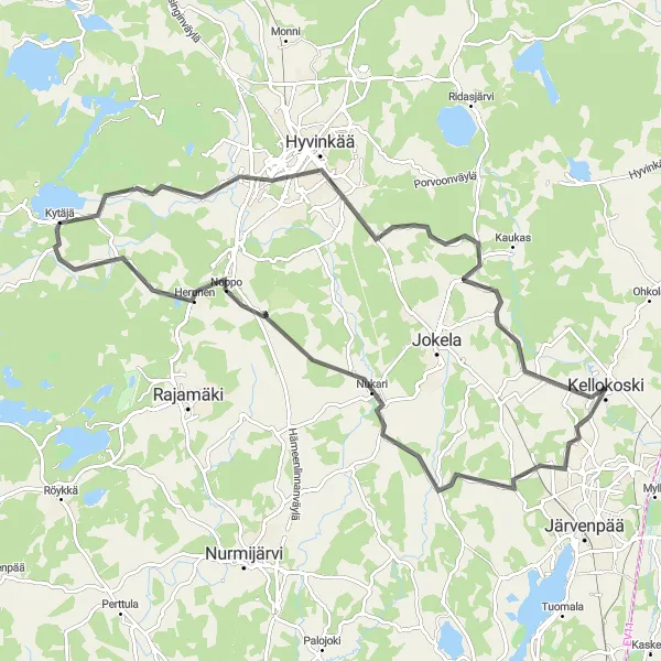 Map miniature of "Jamppa Ride" cycling inspiration in Helsinki-Uusimaa, Finland. Generated by Tarmacs.app cycling route planner